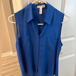 Ambiance Apparel Royal Blue Button Front Top, Front pockets, size L
